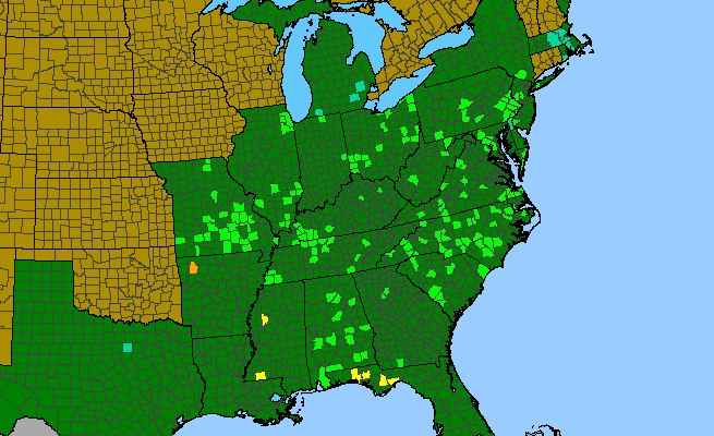 The range of Crataegus phaenopyrum